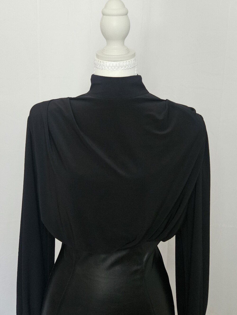 ASOS DESIGN Black Leather Look Hybrid Mock Neck Mini Dress SZ 4 - Picture 3 of 10